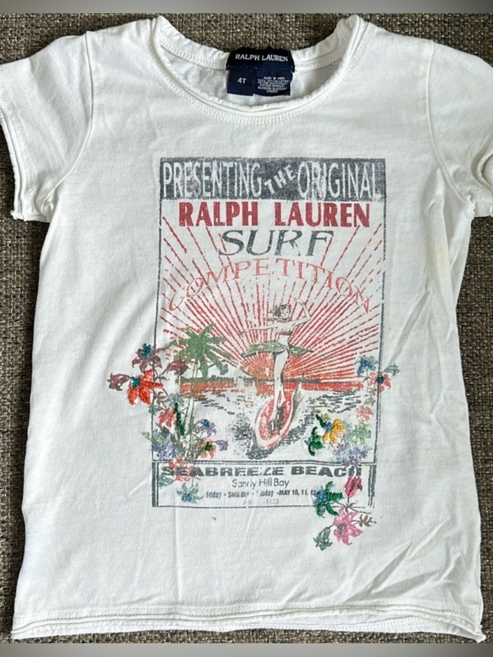 Ralph Lauren Girls White Sea Breeze Surf Graphic T-Shirt Size 4 / 4T